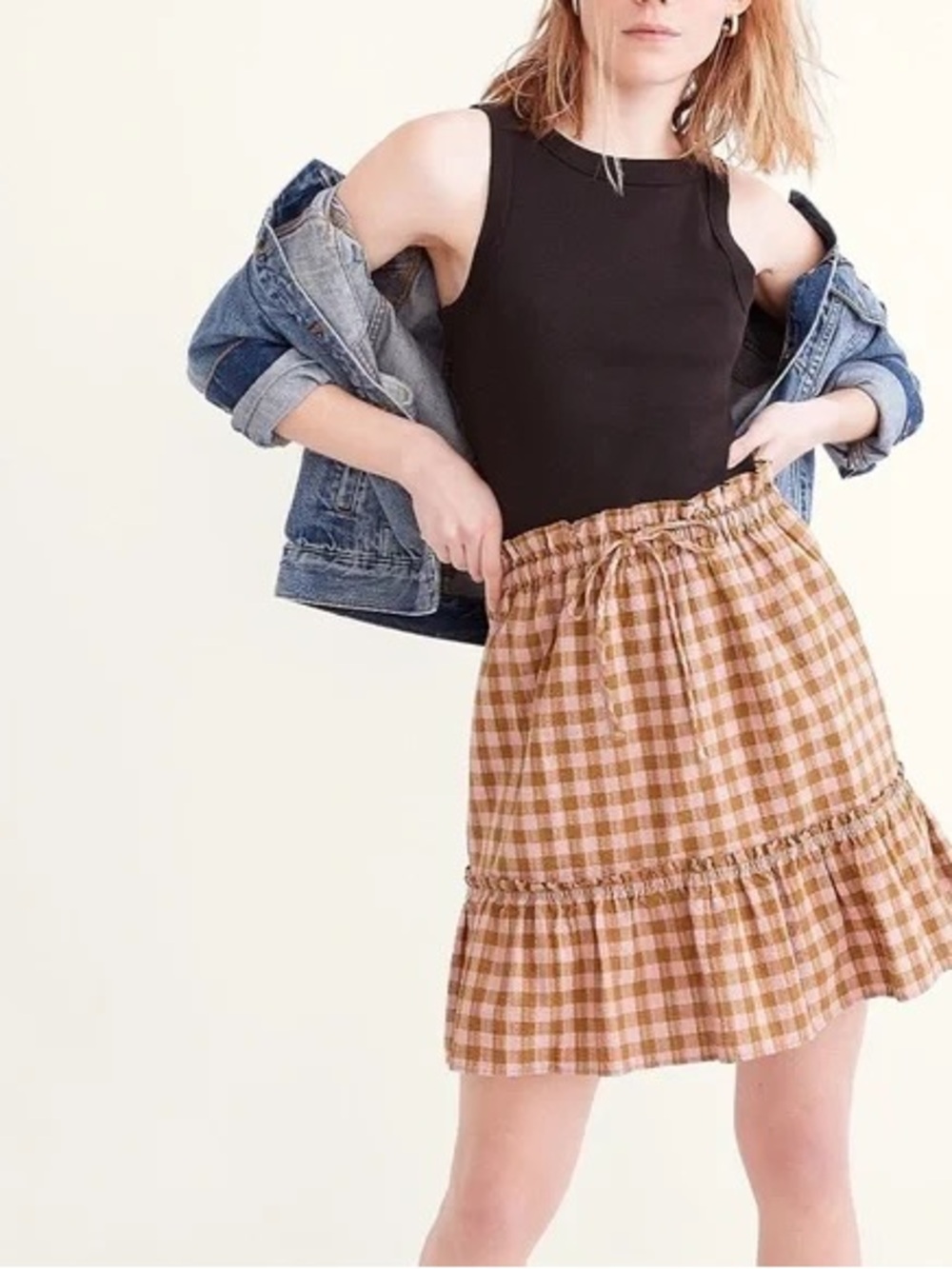 Madewell Gingham Crinkle Ruffle Mini Skirt Size Large Boho Cottagecore
